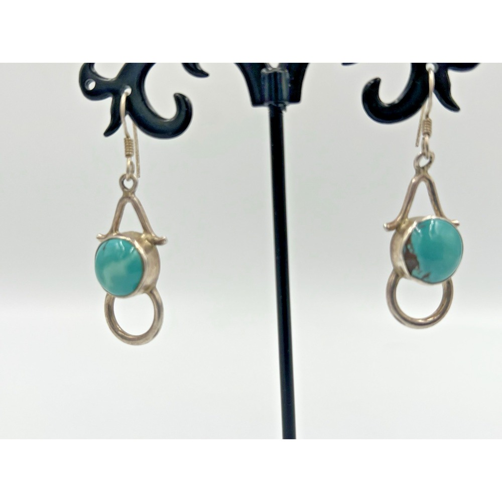Turquoise Sterling Silver .925 Handmade Dangle Earrings - Picture 2 of 13